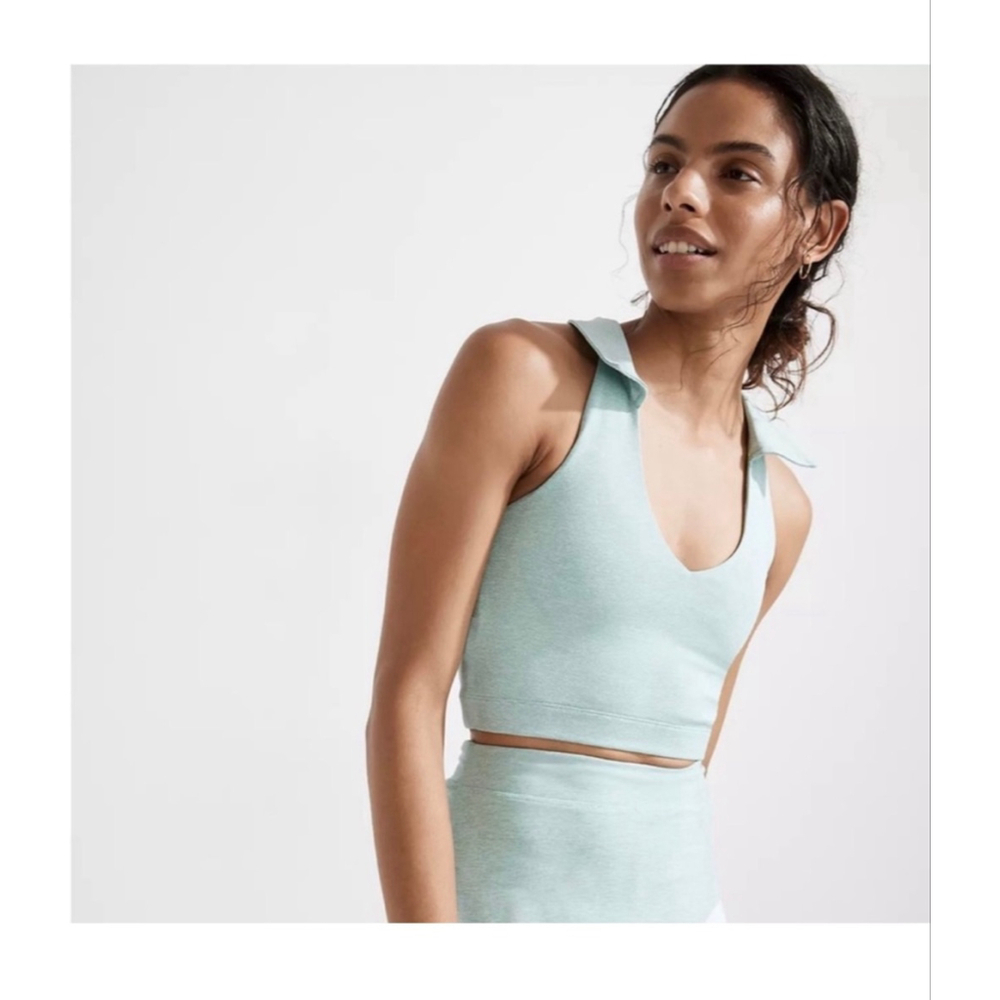 Outdoor Voices Warmup Collared Top Crop in Caribbean Mint Green- Size Small